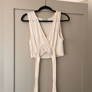 Zara White Wrap Crop Top